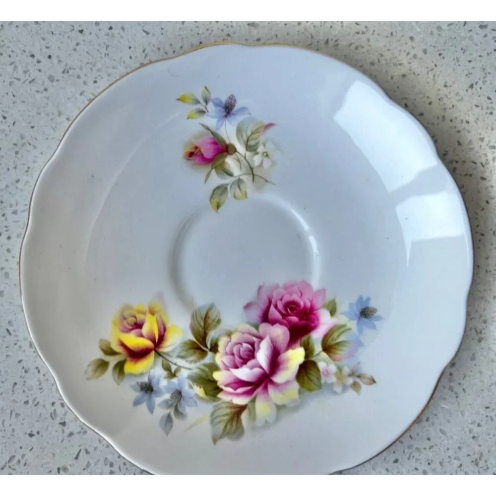 Regency English Bone China Cup & Saucer Floral Design Gold Trim Made In England